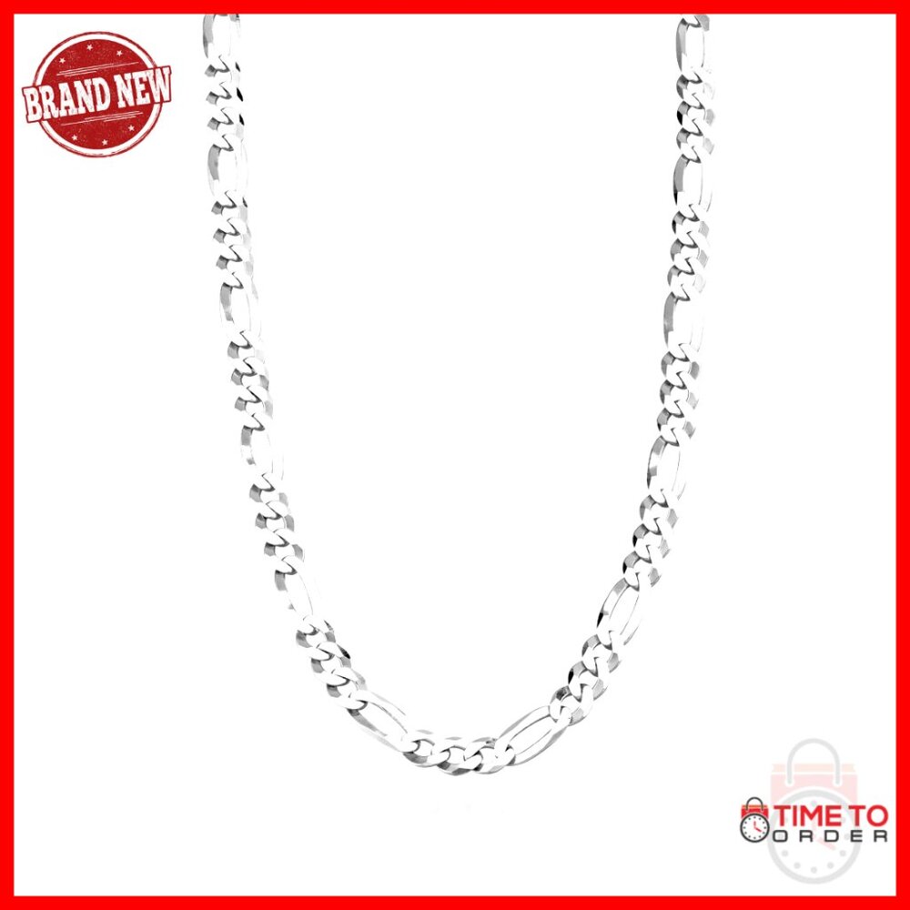 Sterling Silver 7mm Figaro Chain Necklace 30 Inches Men's Jewelry